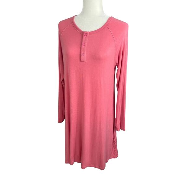 Lake Modal Spandex Long Sleeve Nightgown Pink Women's Size Small Cozy Lounge - Picture 3 of 12